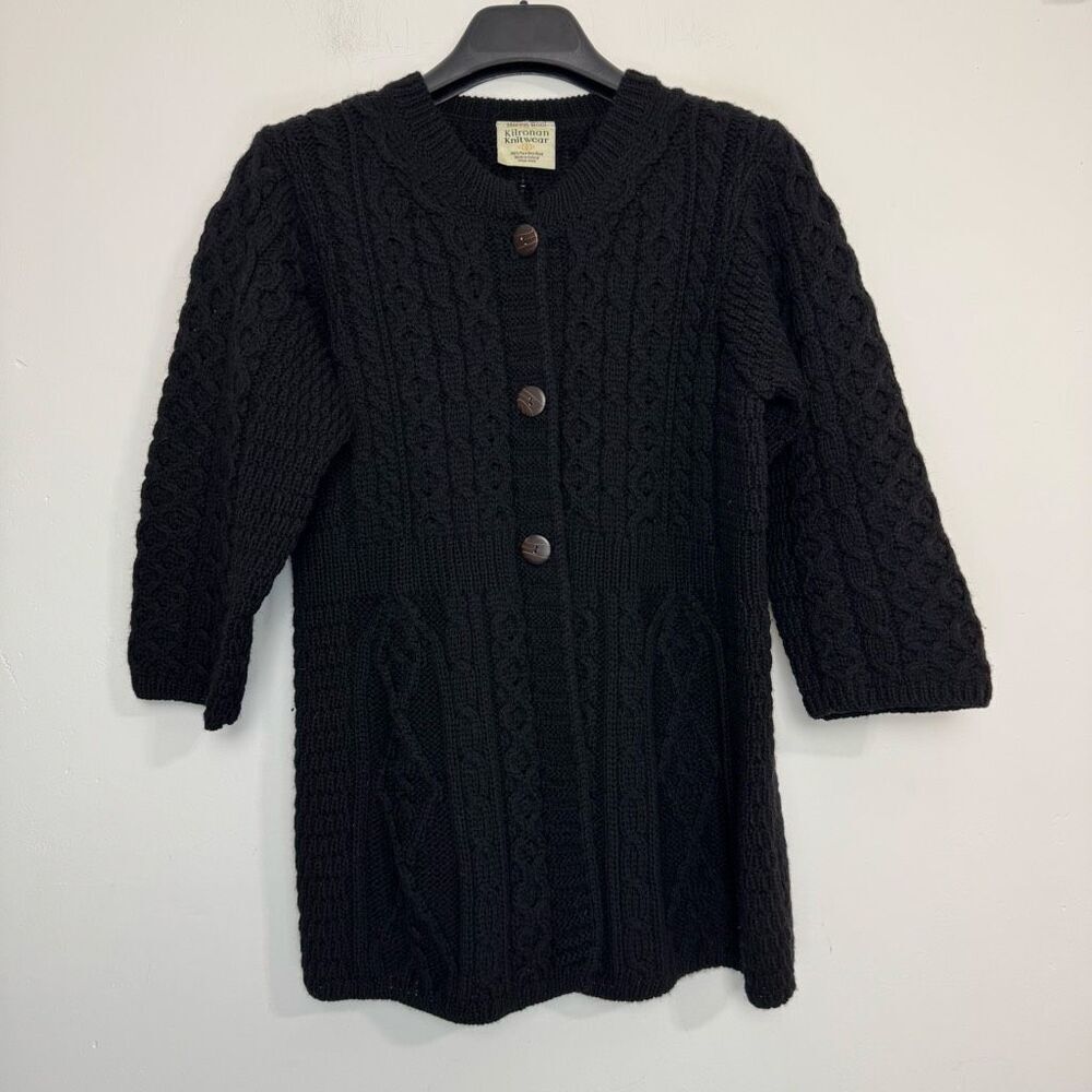Kilronan Knitwear Black Half Sleeve Merino Wool Cardigan S
